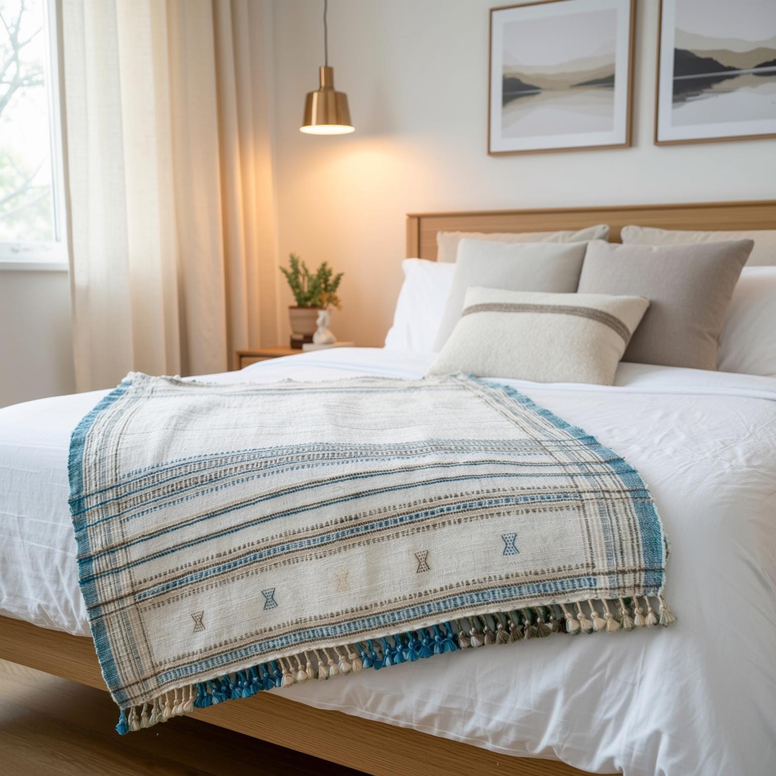 Ivory Indian Wool Throw Blanket, Handwoven Bed Coverlet & Minimalist Sofa Throw - DAZY