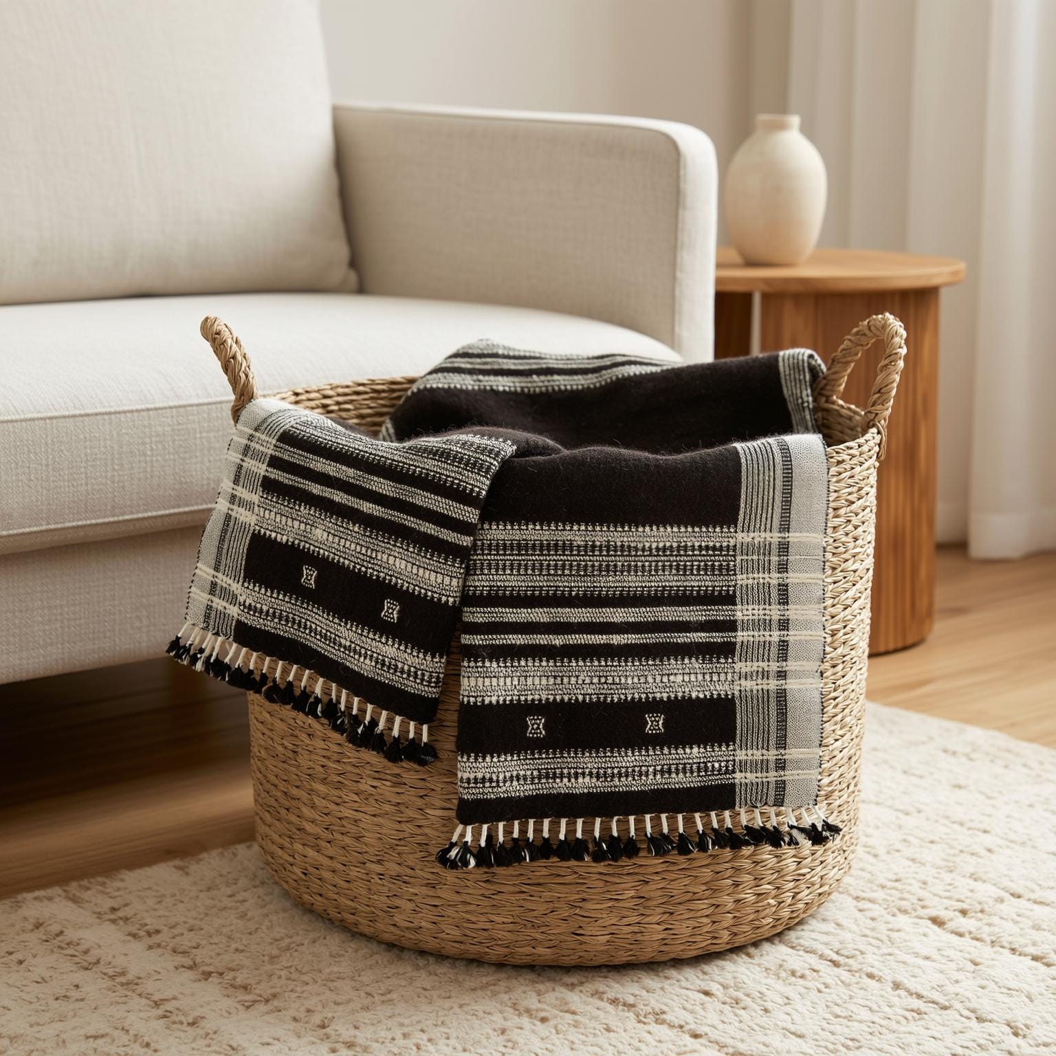 Chocolate Brown Indian Wool Throw Blanket, Handwoven Sofa Coverlet & Rustic Bed Runner - QUARTZ