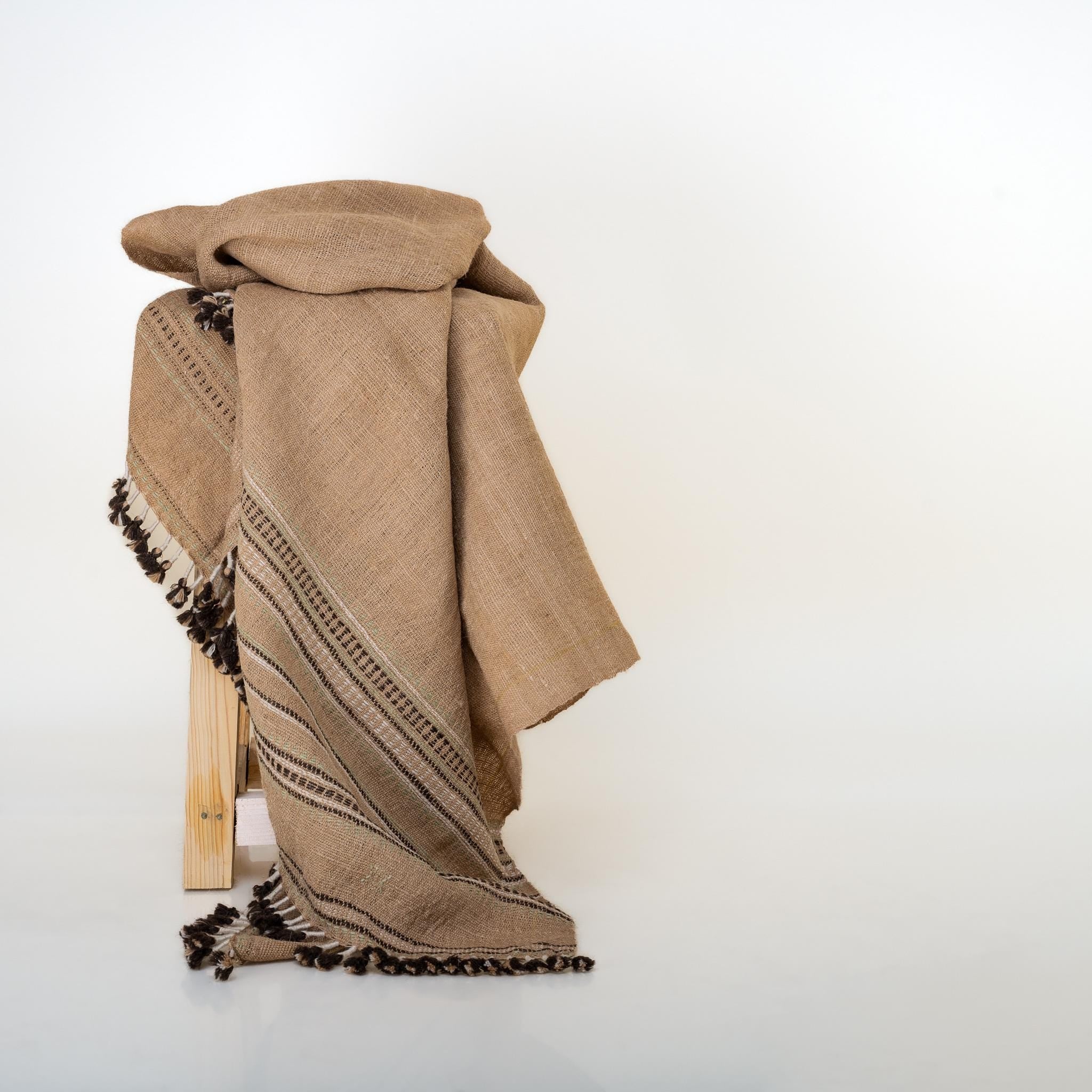 Orange Tan Indian Wool Throw Blanket, Handwoven Couch Coverlet with Heritage Bed Accent - PRAVALA