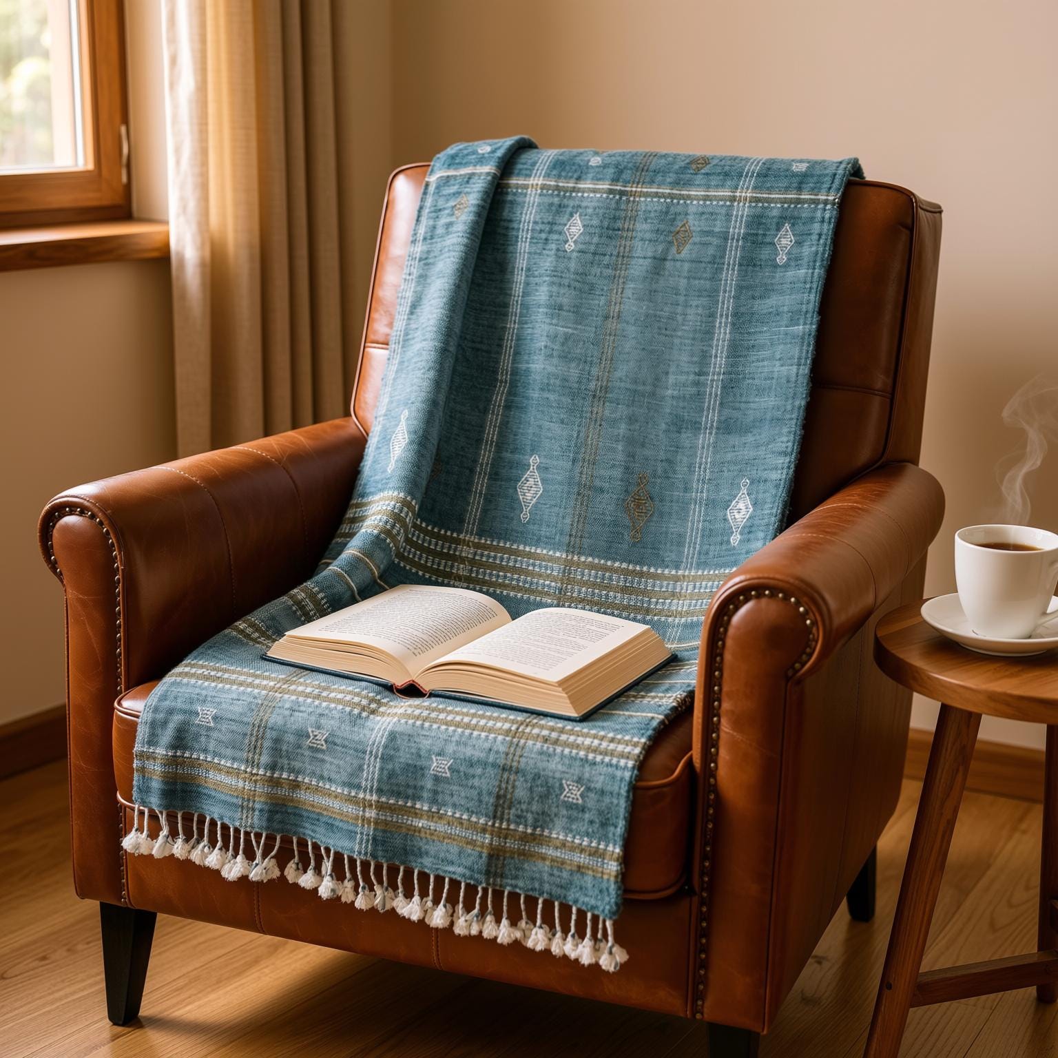 Teal Blue Wool Throw Blanket, Handmade Indian Coverlet for Sofa, Couch, Bed Runner & Boho Home Decor - LAPIS