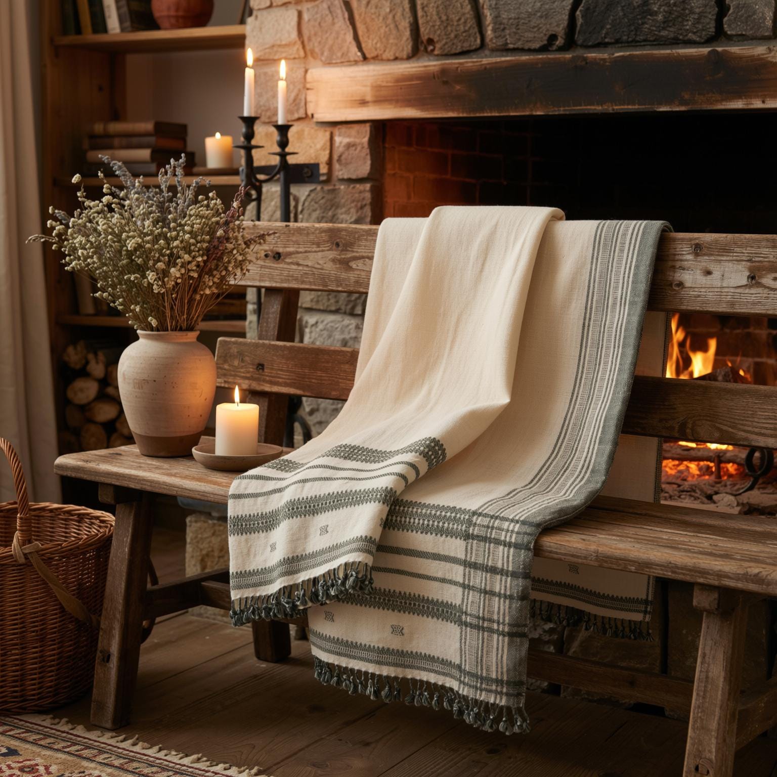White Indian Wool Throw Blanket, Handwoven Couch Coverlet with Minimalist Bed Accent - SOLITAIRE