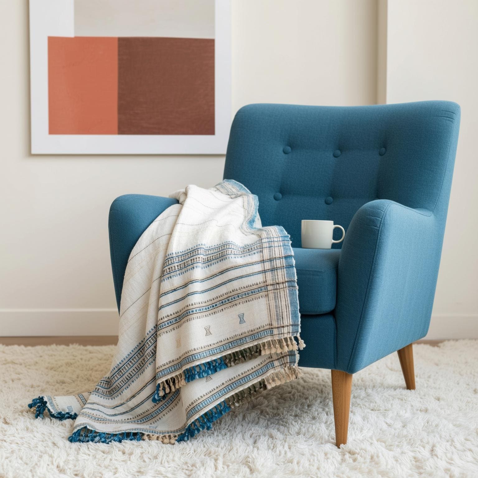 Ivory Indian Wool Throw Blanket, Handwoven Bed Coverlet & Minimalist Sofa Throw - DAZY