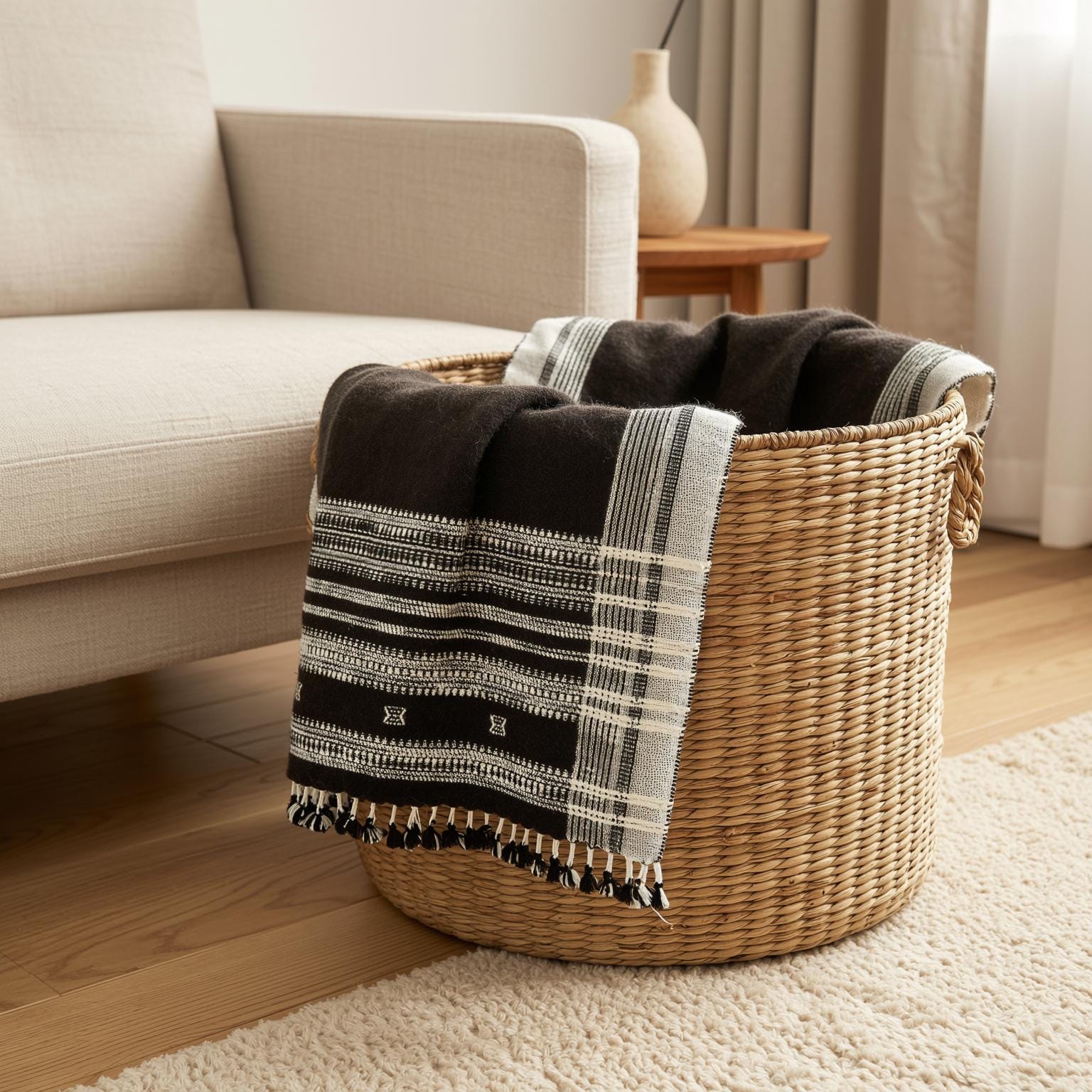 Chocolate Brown Indian Wool Throw Blanket, Handwoven Sofa Coverlet & Rustic Bed Runner - QUARTZ