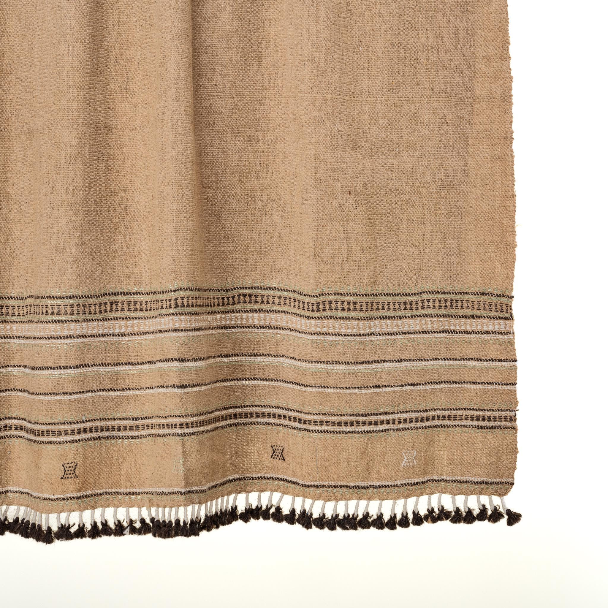 Orange Tan Indian Wool Throw Blanket, Handwoven Couch Coverlet with Heritage Bed Accent - PRAVALA