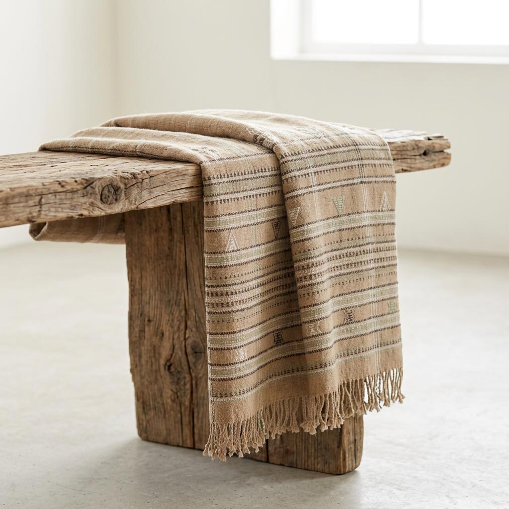 Rust Orange Indian Wool Throw Blanket, Handwoven Sofa Coverlet with Heritage Bedroom Layer - RUBY