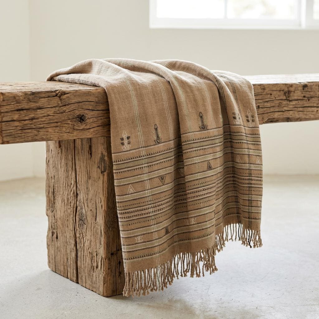Rust Orange Indian Wool Throw Blanket, Handwoven Sofa Coverlet with Heritage Bedroom Layer - RUBY