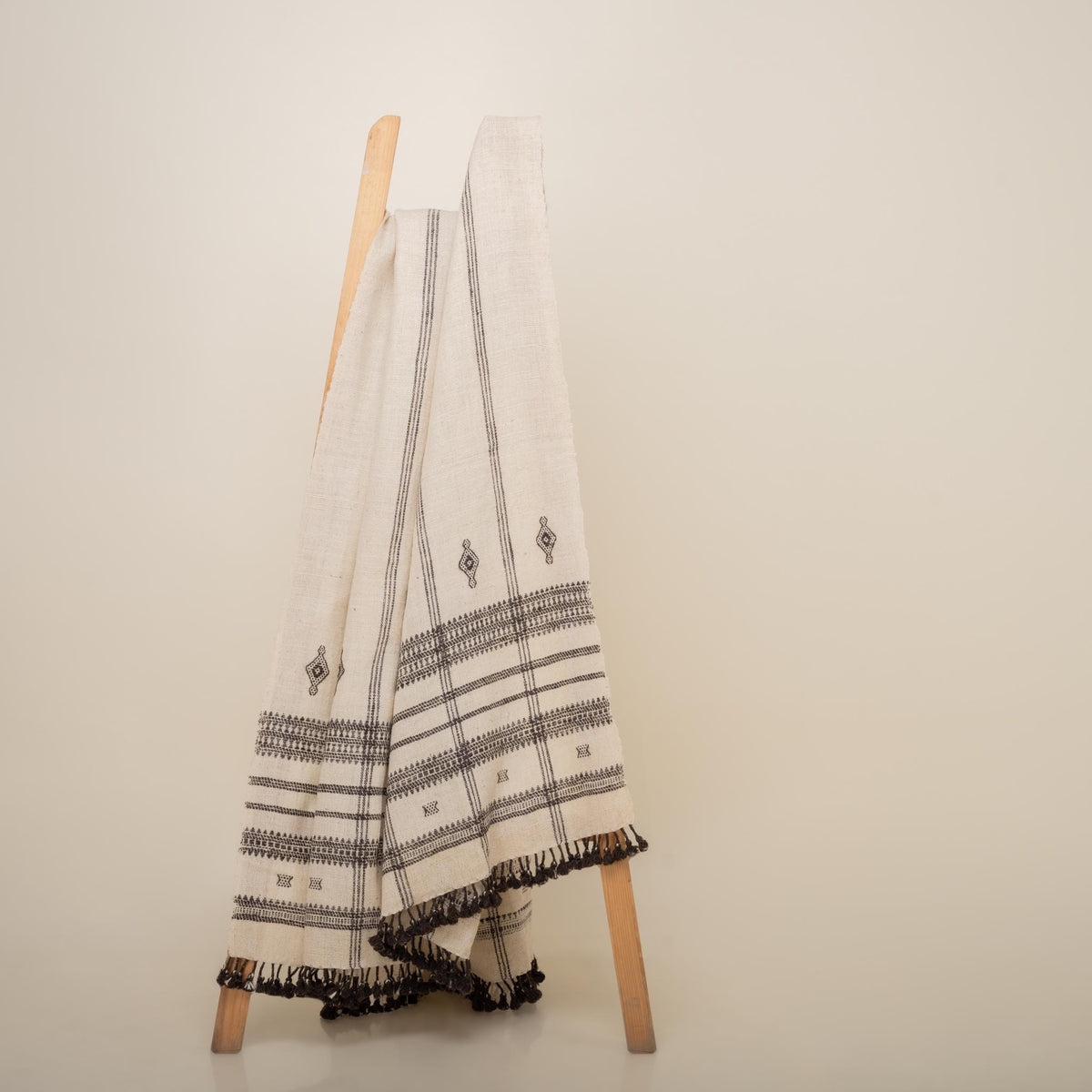 Off White Indian Wool Throw Blanket, Handwoven Sofa Coverlet with Neutral Bedroom Layer - PEARL