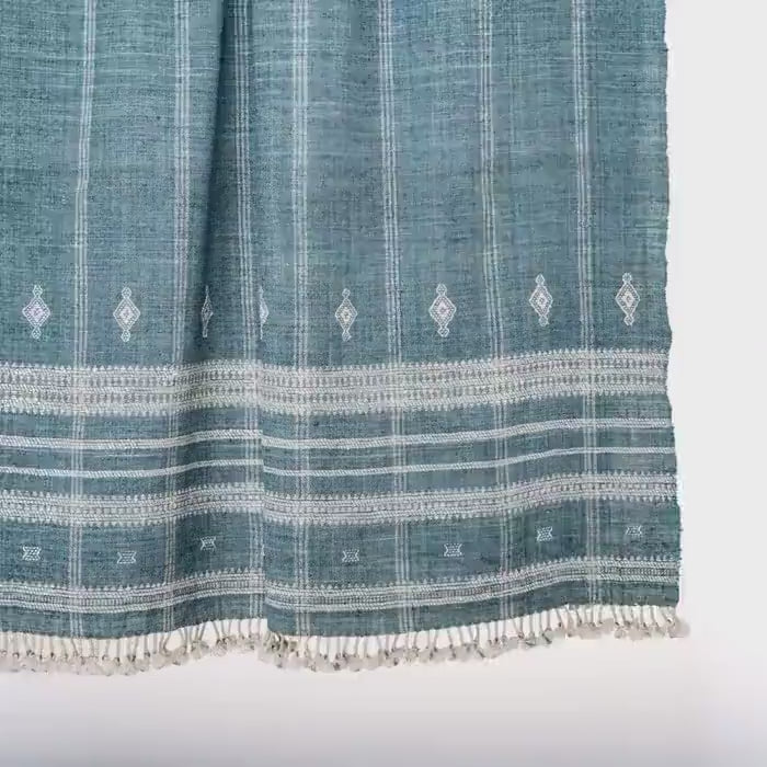Teal Blue Indian Wool Throw Blanket, Handwoven Couch Throw & Geometric Bed Runner - TOPAS