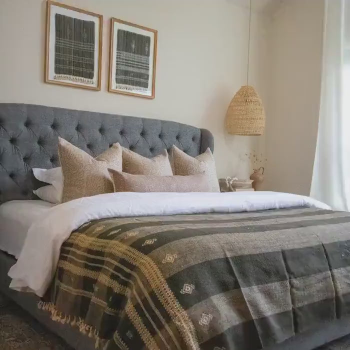 Olive Brown Indian Wool Throw Blanket, Handwoven Sofa Coverlet & Boho Bed Runner - ZARA