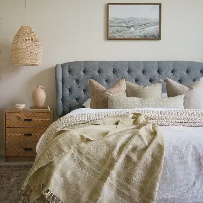 Tan Beige Indian Wool Throw Blanket, Handwoven Sofa Coverlet & Neutral Bed Runner - JASPER