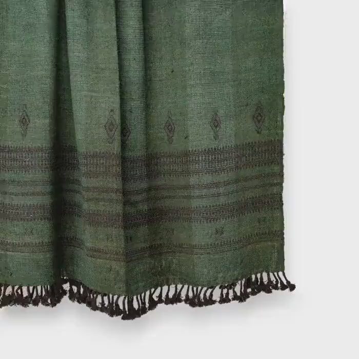 Green Indian Wool Throw Blanket, Handwoven Sofa Coverlet & Earthy Bed Runner - BASIL