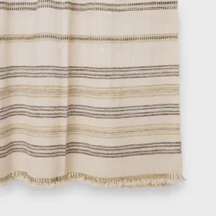 White Striped Indian Wool Throw Blanket, Handwoven Sofa Coverlet & Neutral Bed Runner - MARBLE
