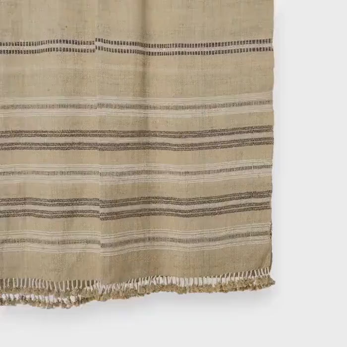 Beige Tan Indian Wool Throw Blanket, Handwoven Sofa Runner & Neutral Bedspread - OPAL