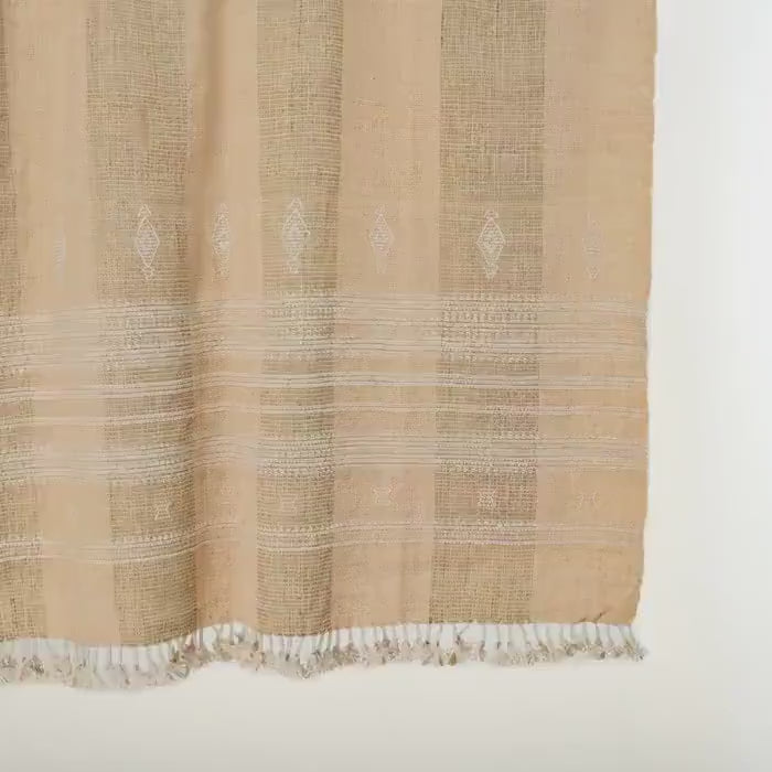 Tan Indian Wool Throw Blanket, Handwoven Sofa Coverlet & Rustic Bed Runner - CASSIA