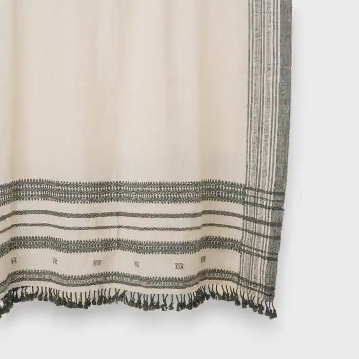 White Indian Wool Throw Blanket, Handwoven Sofa Coverlet & Neutral Bed Runner - SOLITAIRE
