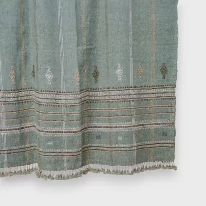 Sage Green Indian Wool Throw Blanket, Handwoven Sofa Coverlet & Lightweight Bed Runner - JADE