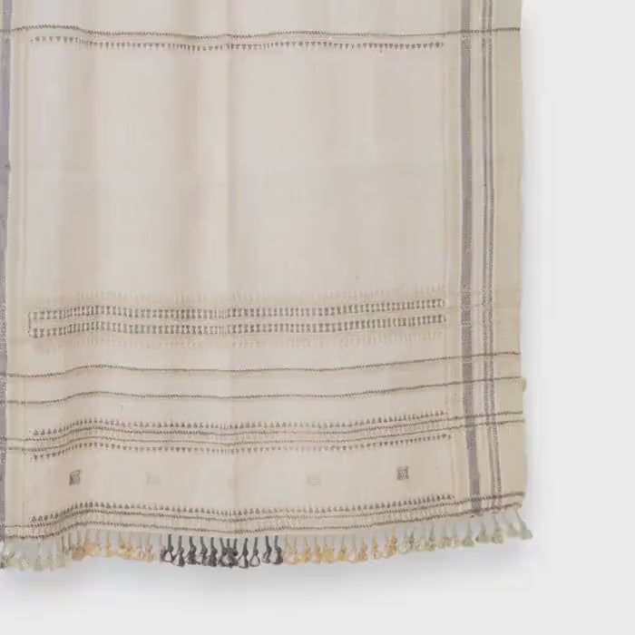 Off White Indian Wool Throw Blanket, Handwoven Sofa Coverlet & Minimalist Bed Runner - ALABASTER