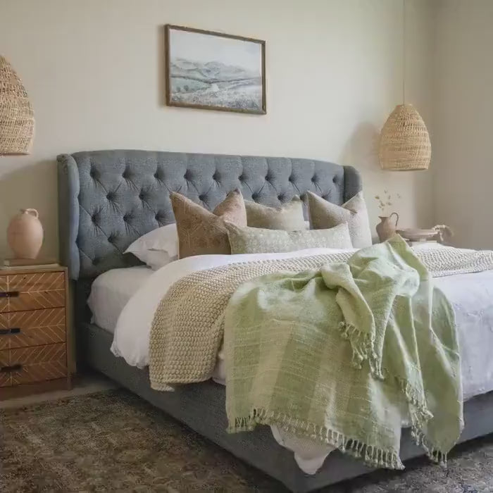 Sage Green Indian Wool Throw Blanket, Handwoven Sofa Coverlet & Neutral Bed Runner - SAGE