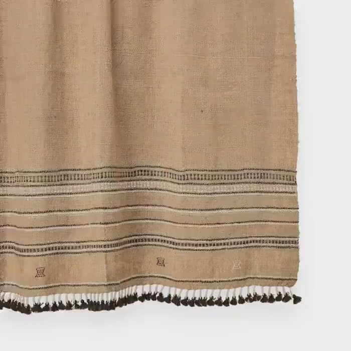 Orange Tan Indian Wool Throw Blanket, Handwoven Sofa Cover & Rustic Bed Runner - PRAVALA