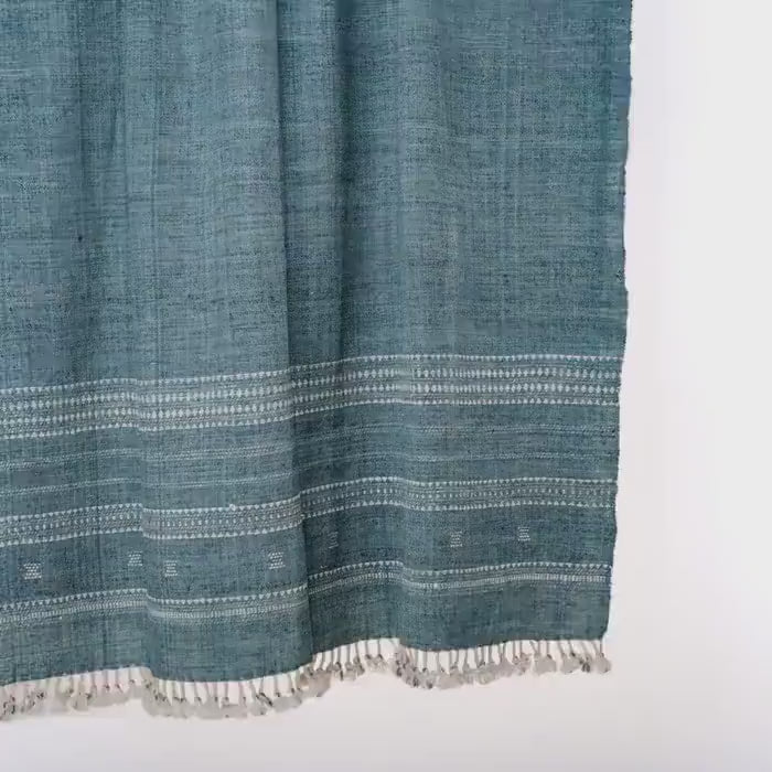 Vibrant Teal Blue Indian Wool Throw Blanket, Handwoven Boho Sofa Cover & Bed Runner - NEELAM